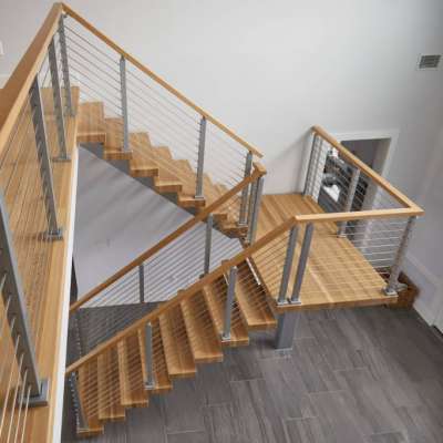 Modern design interior cable railing post wood stairs for house